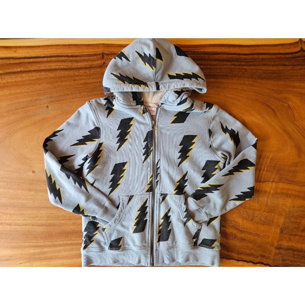 Boys Hanna Andersson Hoodie Size 12 Sherpa Light Blue Black Lightning Bolt